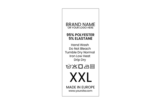 Laundry care label with size Model TC-M184