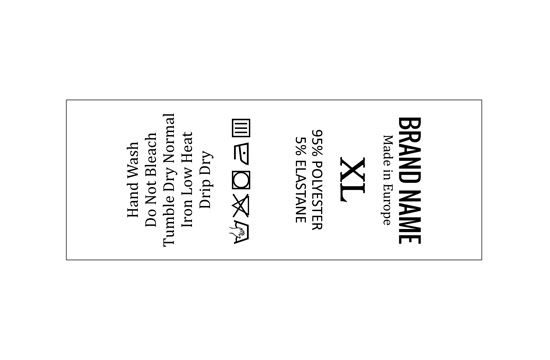 Laundry care and sizes label Model TC-M26